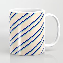 [ Thumbnail: Bisque, Blue, and Aquamarine Colored Lines Pattern Coffee Mug ]