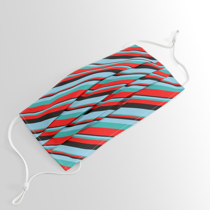 Black, Sky Blue, Light Sea Green & Red Colored Lines/Stripes Pattern Face Mask