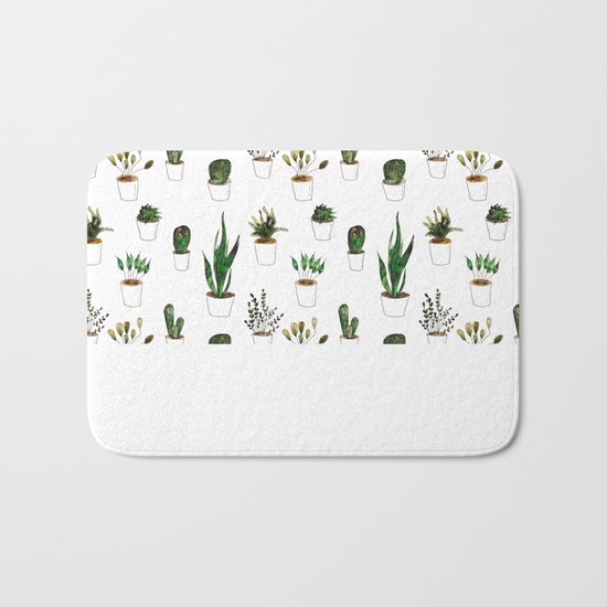 Green plants in white pots Bath Mat