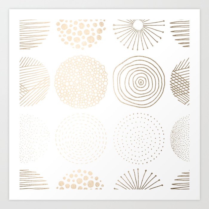 Simply Mod Circles in White Gold Sands on White Art Print