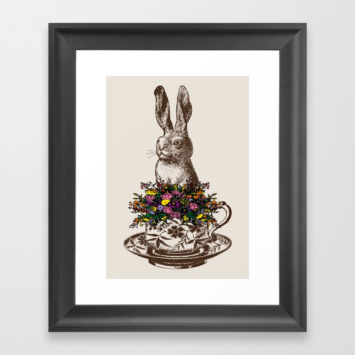 Rabbit in a Teacup | Rabbit and Flowers | Bunny Rabbits | Bunnies | Easter Rabbits | Hares | Framed Art Print