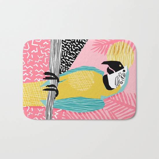 Holy Moly - memphis throwback retro neon bird macaw tropical island pop art bird watching 1980s Bath Mat