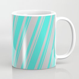 [ Thumbnail: Turquoise and Grey Colored Stripes Pattern Coffee Mug ]