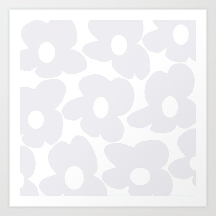 Large Winter Gray Retro Flowers White Background #decor #society6 #buyart Art Print