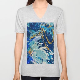 Katie: An expressive abstract piece in blue, orange, and white by Alyssa Hamilton Art - Canvas Texture Visible V Neck T Shirt