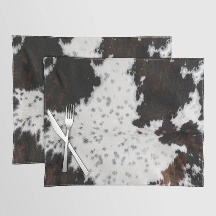 Cowhide, Cow Skin Print Pattern Modern, Cowhide Faux Leather Placemat