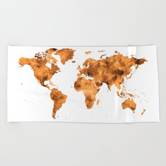 World Map in Orange Desert Sand Beach Towel