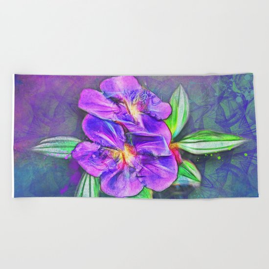 Abstract Lasiandra on textured kaleidoscope Beach Towel