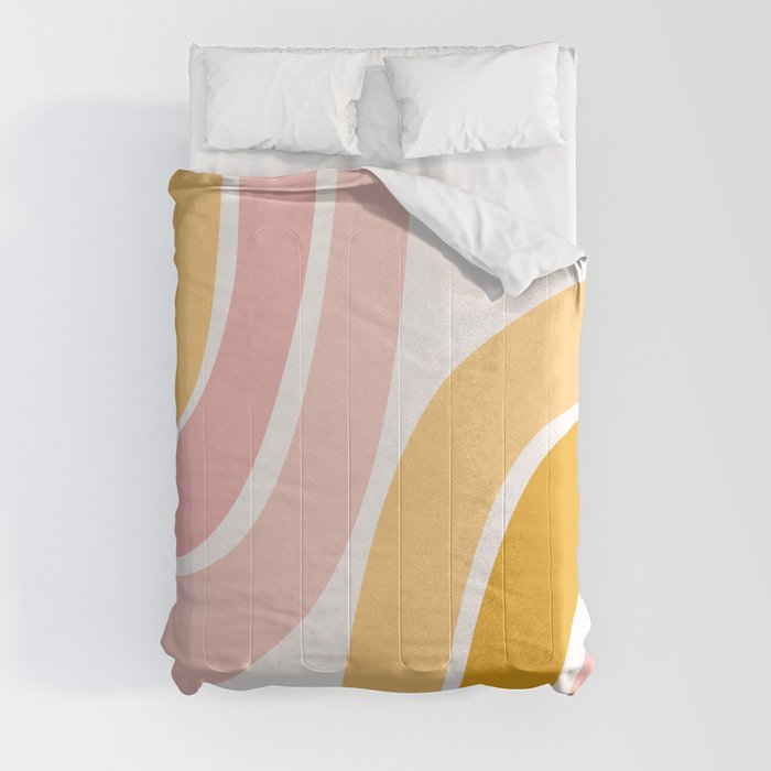 Abstract Shapes 37 in Mustard Yellow and Pale Pink Comforter