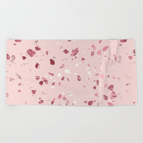 Pink Quartz Glitter Terrazzo Beach Towel