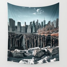 New York City Manhattan skyline during winterNew York City Manhattan skyline during winter Wall Tapestry