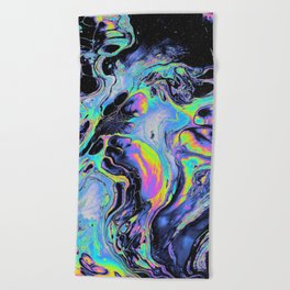 Psychedelic Blacken Multicolored Liquid Marble Pattern - Gift for Melodic Art Lovers Beach Towel