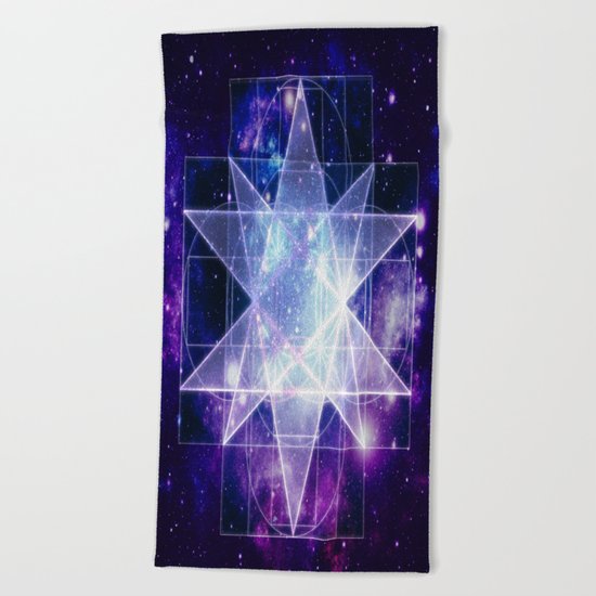 Purple Galaxy Sacred Geometry : Stellated Icoshadron Beach Towel