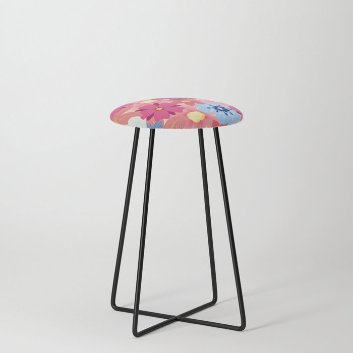 Colorful FLowers Pattern Counter Stool