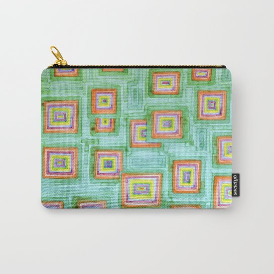 Multicolored Squares on Green Pattern Carry-All Pouch