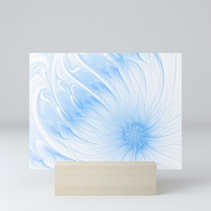 Blue White Flower | Abstract digital painting, cute floral pattern, pretty pastel flowers Mini Art Print