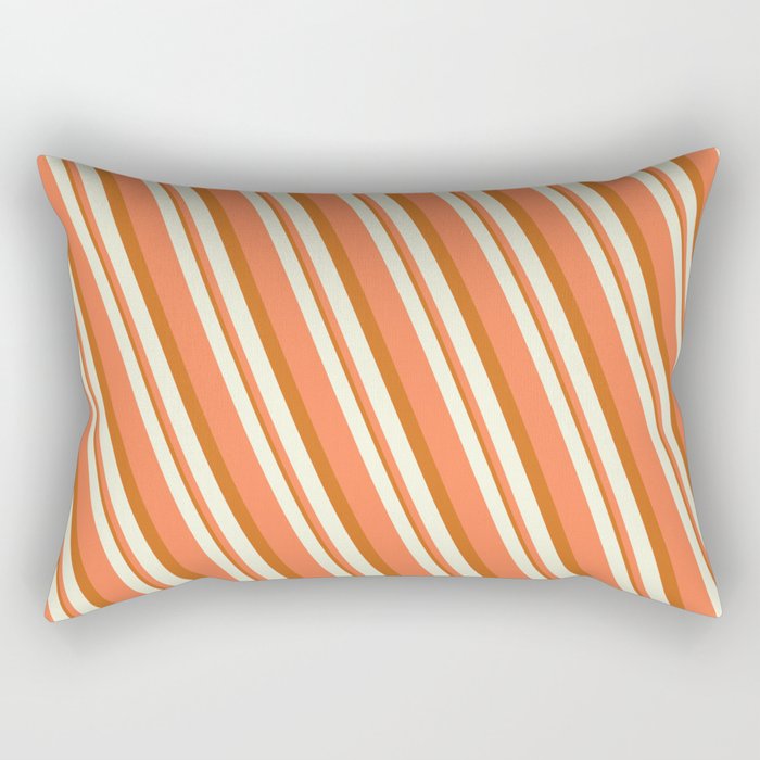 Beige, Coral & Chocolate Colored Stripes Pattern Rectangular Pillow