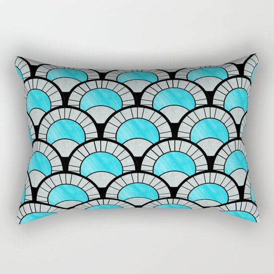 Aqua Art Deco Twenties Fan Pattern Rectangular Pillow