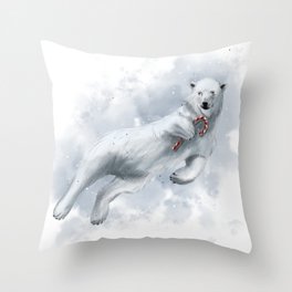 polar bear with candy cane Throw Pillow