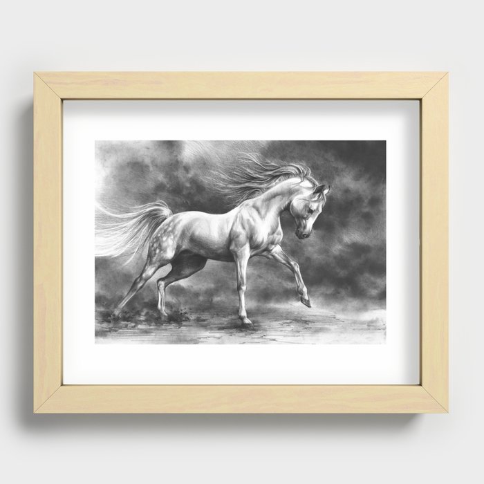 Running white horse - equine art Recessed Framed Print