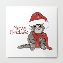 Cat Lover’s Meowy Christmas Santa Cat Metal Print | Santaclaus, Winter, Merrychristmas, Santaclaws, Catdad, Wintercst, Catmom, Seasonal, Christmascat, Graytabbycat 