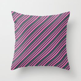 [ Thumbnail: Hot Pink and Dark Slate Gray Colored Stripes Pattern Throw Pillow ]