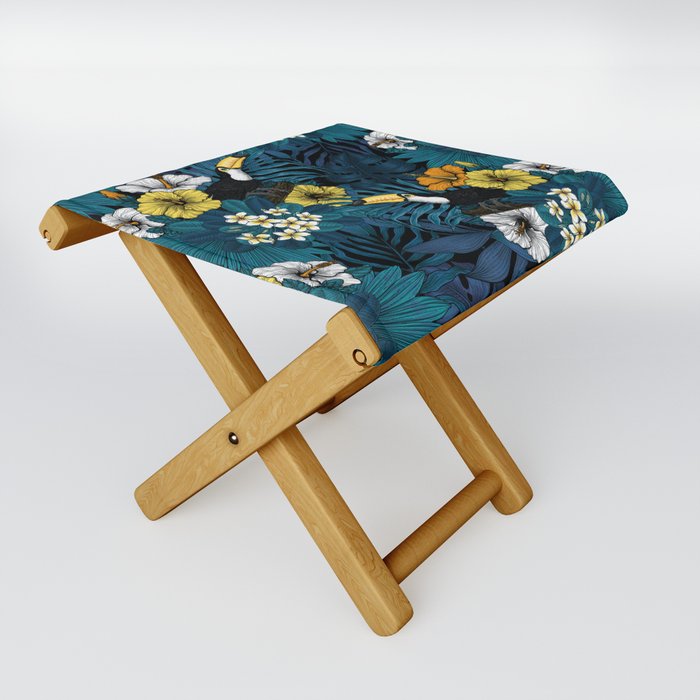 Toucans and tropical flora, blue , yellow , orange and white Folding Stool