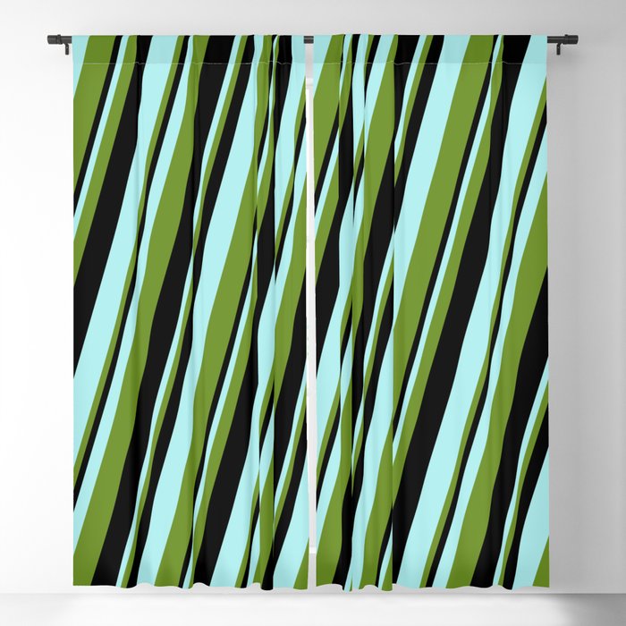 Turquoise, Green & Black Colored Lines/Stripes Pattern Blackout Curtain