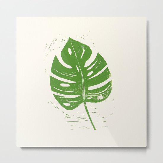 Linocut Leaf Metal Print