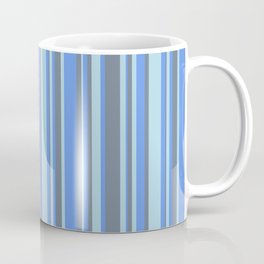 [ Thumbnail: Cornflower Blue, Light Blue, and Slate Gray Colored Striped Pattern Coffee Mug ]