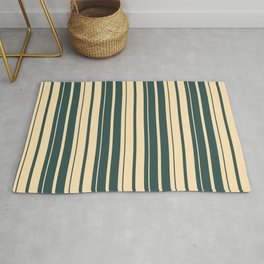 [ Thumbnail: Dark Slate Gray and Beige Colored Stripes/Lines Pattern Rug ]