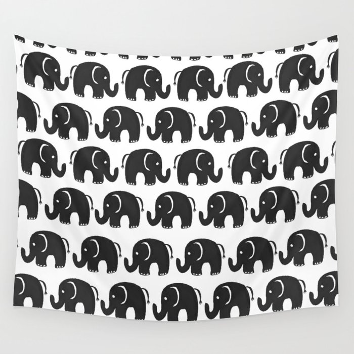 Cute black and white hand drawn watercolor elephant Wall Tapestry