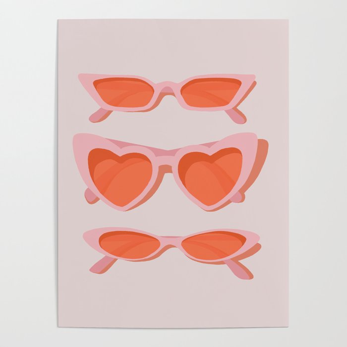 rose tinted Poster | Graphic-design, Glasses, Sunglasses, Trend, Girl, Rose, Pink, Red, Orange, Aesthetic