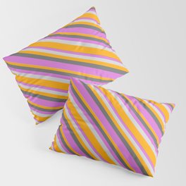 [ Thumbnail: Dim Gray, Orchid, Light Gray & Orange Colored Lined Pattern Pillow Sham ]