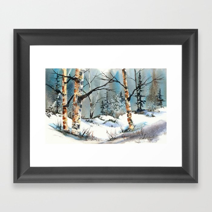 Winter Fields, from my watercolor painting Framed Art Print