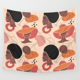Seamless pattern with beautiful afro women in a flat and line art style. Wall Tapestry