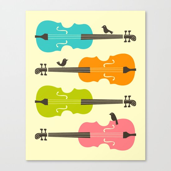 Birds on Cello Strings Canvas Print