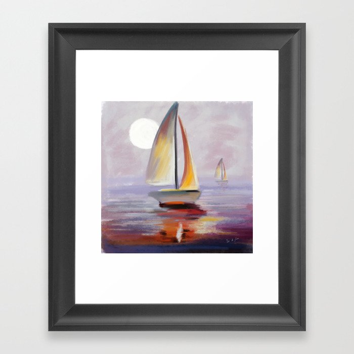 Out on a sail boat Framed Art Print