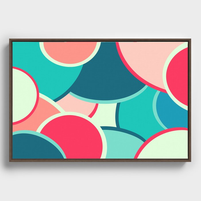 Colorful Mid-century Modern Circles and Curves Abstract Geometric Art In Tropical Essence Color Palette Framed Canvas