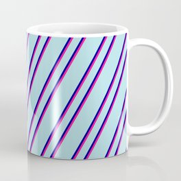 [ Thumbnail: Powder Blue, Dark Blue, and Deep Pink Colored Stripes/Lines Pattern Coffee Mug ]