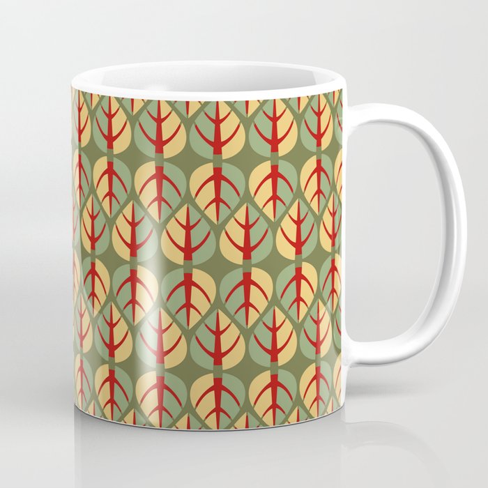 Bold, Abstract Leaves - Red, Khaki, & Olive Coffee Mug