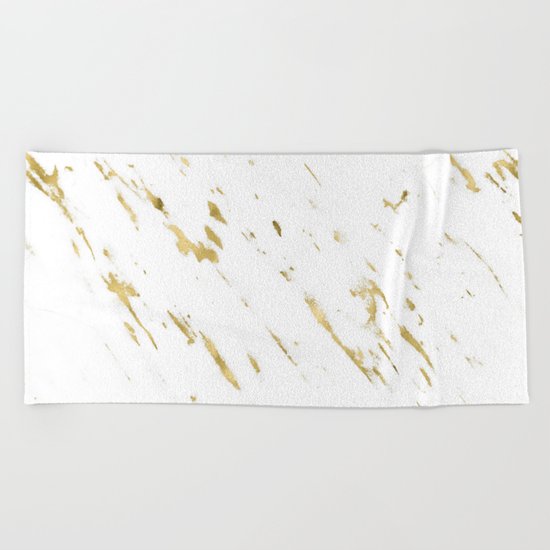 Gold White Marble - Trendy Yellow Gold Marble Beach Towel