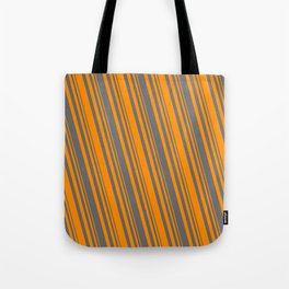 [ Thumbnail: Dark Orange and Dim Grey Colored Pattern of Stripes Tote Bag ]
