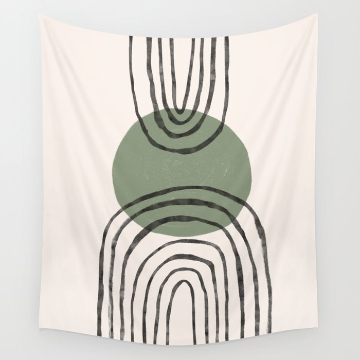 Midcentury Modern Composition of Arches + Sage Sun Wall Tapestry