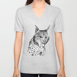 Iberian Lynx B/N V Neck T Shirt