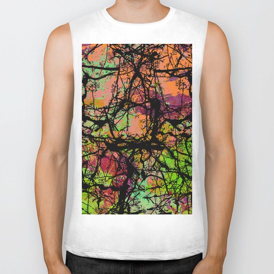 Cracks And Colour - Pastel orange, blue and green abstract with black marble effect Biker Tank