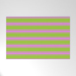 [ Thumbnail: Green & Violet Colored Lined/Striped Pattern Welcome Mat ]