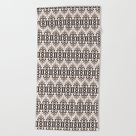 Art Deco 12 . Black and beige pattern . Beach Towel