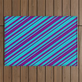 [ Thumbnail: Purple and Dark Turquoise Colored Lines/Stripes Pattern Outdoor Rug ]