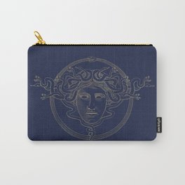 medusa / gold minimal line logo on navy background Carry-All Pouch